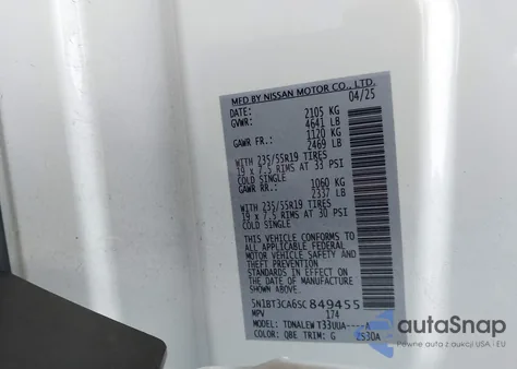 2025 Nissan Rogue Sl Fwd z USA, uszkodzony, nr VIN 5N1BT3CA6SC849455